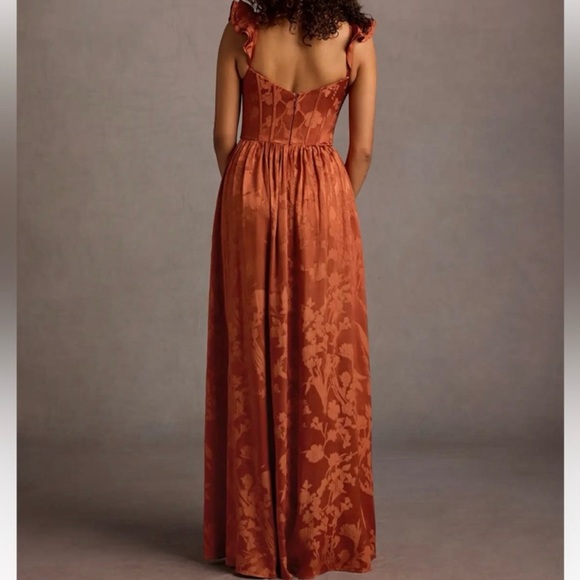 SALE Azazie Wedding Guest Dress Rust Size 6 JIANNA FLUTTER SLEEVES MAXI DRESS - Picture 4 of 11